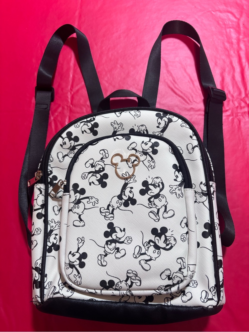 White and Black Mickey Print Mini Backpack